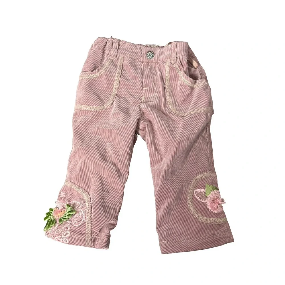 Pampolina 1m Infant Baby Girls pink Flower Corduroy Pants Bottoms Size 18 months